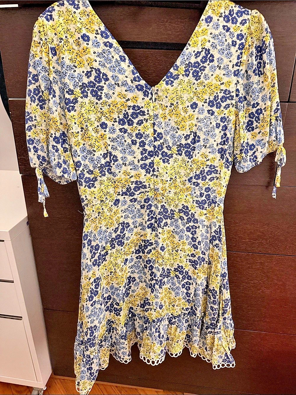 Floral Mini Dress Yellow & Blue Size Small Like New